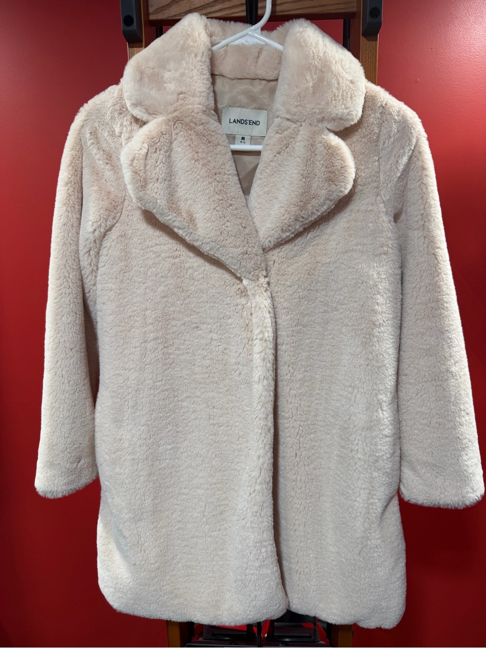 Lands’ End Women’s Faux Fur Teddy Coat – Size M (10-12) – Cream - Picture 5 of 9
